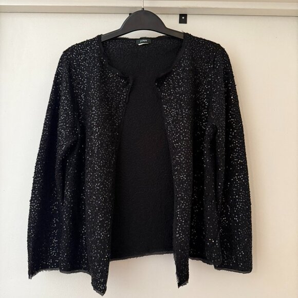J. Crew Black Sequin Open Cardigan - Size Medium - Picture 2 of 8